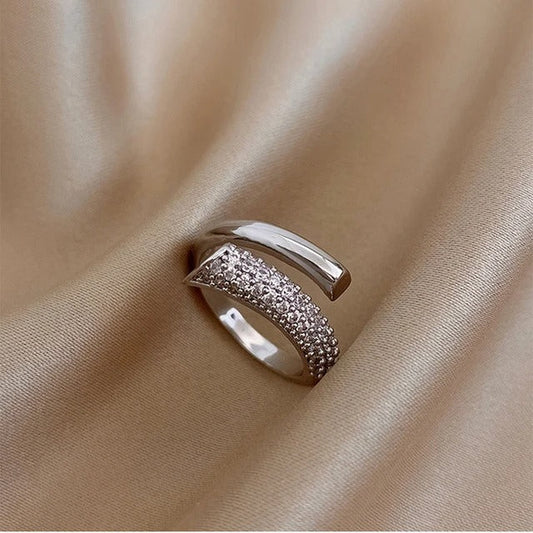 Silver Pave Sparkling Crystal Band Adjustable Ring-Maryam Jewelry
