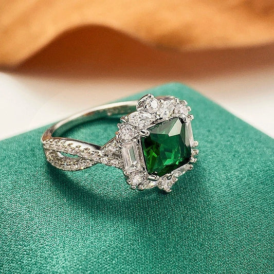 Vintage Silver Green Zirconia Ring-Maryam Jewelry