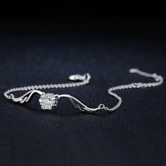 Vintage Silver Crystal Flower & Curved Design Bracelet-Maryam Jewelry