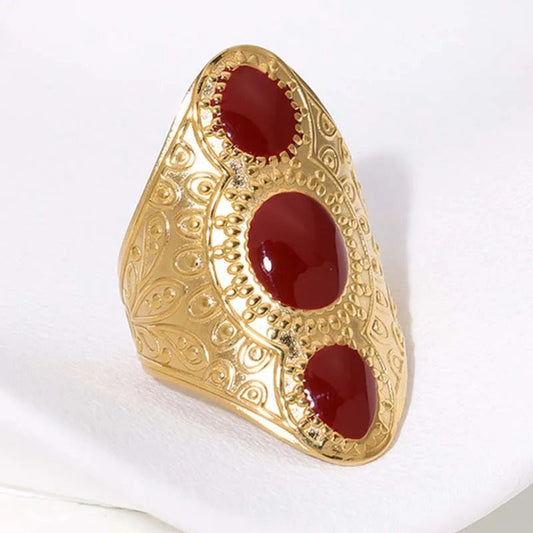 Vintage Gold & Red Tri-Stone Adjustable Ring-Maryam Jewelry