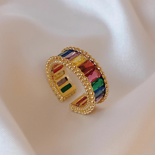 Vintage Gold Colorful Gemstone Open Ring-Maryam Jewelry