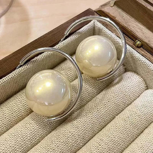 Classic Pearl & Silver Hoop Dangle Earrings-Maryam Jewelry
