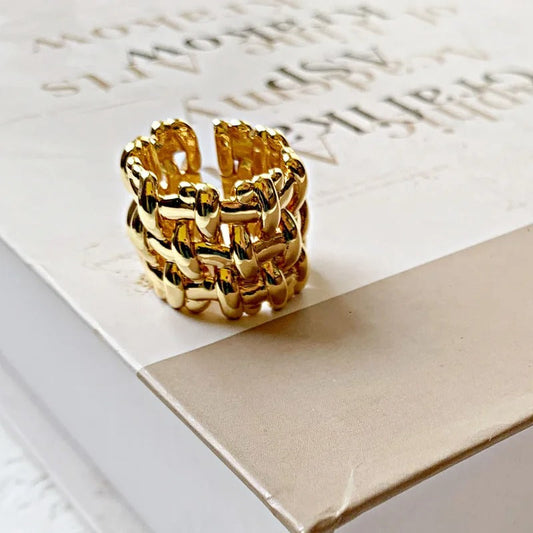 Gold Braided Statement Unique Adjustable Ring-Maryam Jewelry