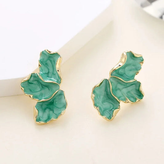 Vintage Gold & Green Leaf Earrings-Maryam Jewelry