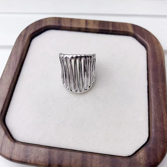 Silver Ribbed Statement Adjustable Ring-Maryam Jewelry
