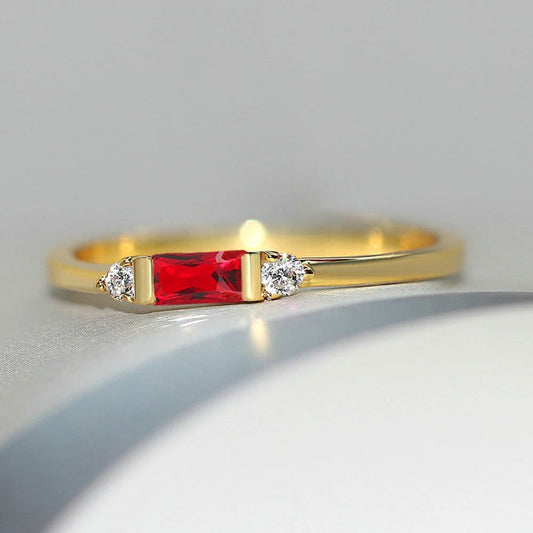 Gold Red Center Stone & Sparkling Ring-Maryam Jewelry