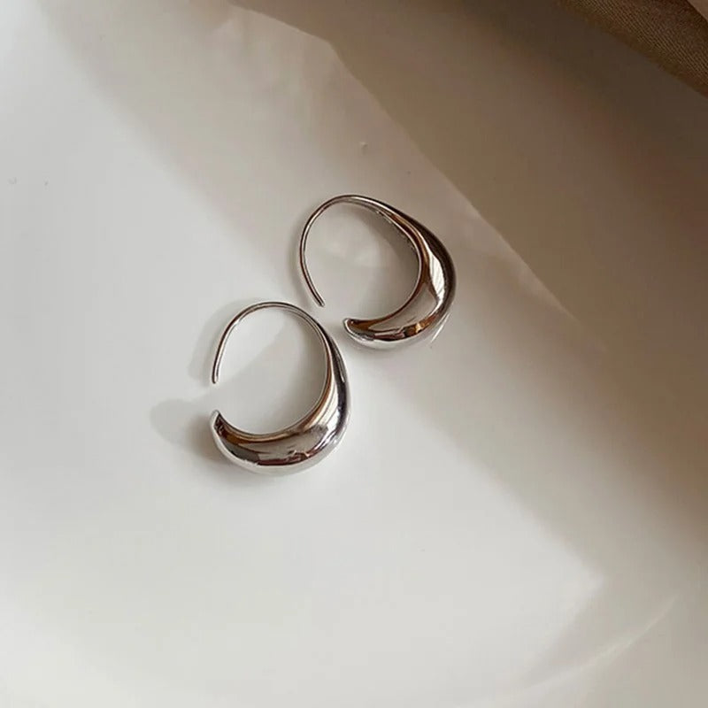 Vintage Silver & Curved Crescent Design Earrings-Maryam Jewelry