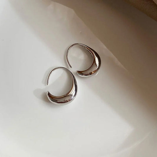 Vintage Silver & Curved Crescent Design Earrings-Maryam Jewelry