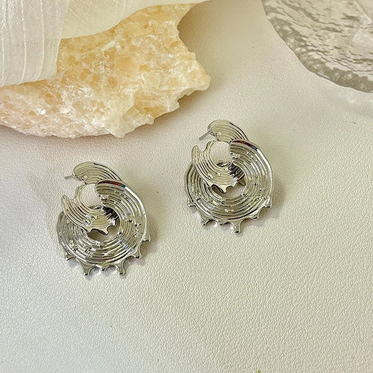 Vintage Silver Sculpted Swirl Earrings-Maryam Jewelry