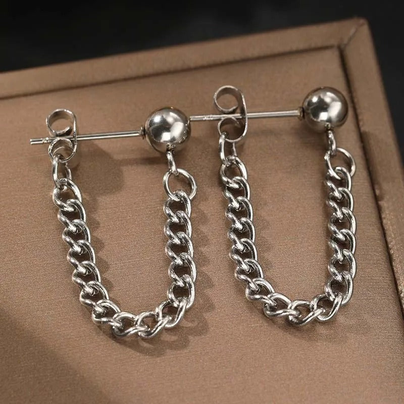 Vintage Silver Ball & Chain Earrings-Maryam Jewelry