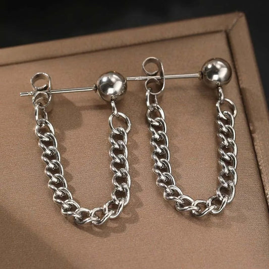 Vintage Silver Ball & Chain Earrings-Maryam Jewelry