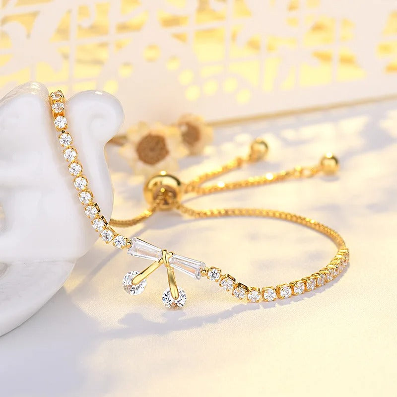 Vintage Gold Sparkling Crystal Bow Adjustable Bracelet-Maryam Jewelry