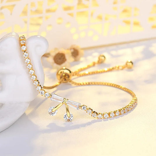 Vintage Gold Sparkling Crystal Bow Adjustable Bracelet-Maryam Jewelry