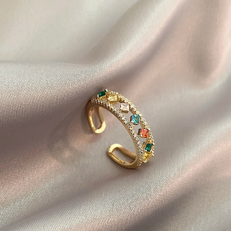 Vintage Gold Colorful Gemstone Adjustable Ring-Maryam Jewelry