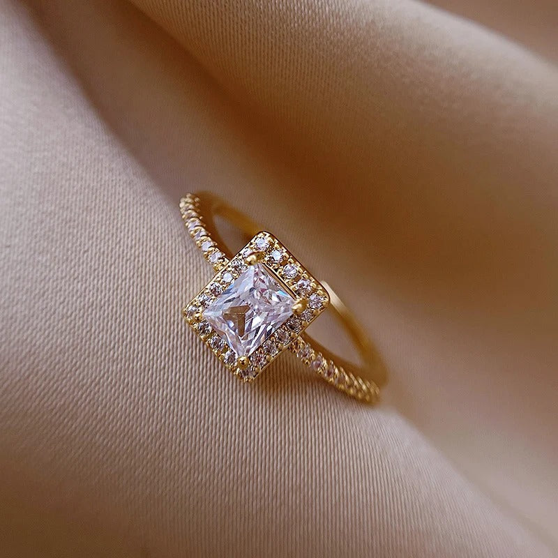 Vintage Gold Princess Cut Crystal Adjustable Ring-Maryam Jewelry