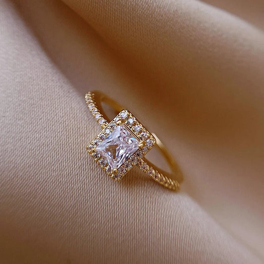 Vintage Gold Princess Cut Crystal Adjustable Ring-Maryam Jewelry