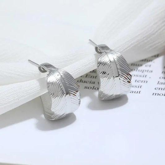 Silver Vintage Crimp Feather Earrings-Maryam Jewelry