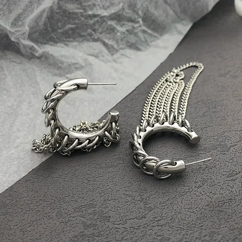 Silver Chain Hoop Link Earrings-Maryam Jewelry