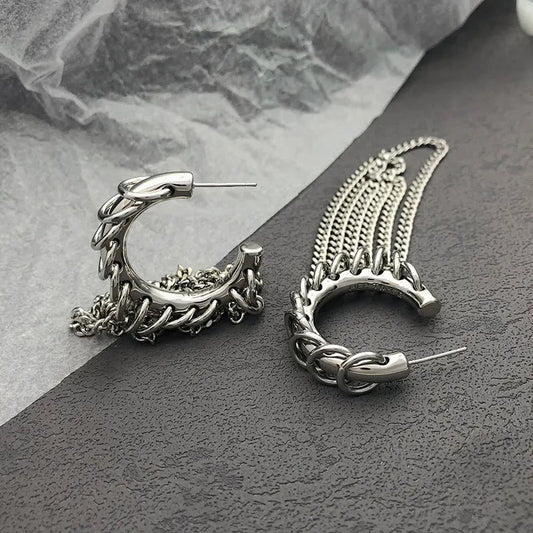 Silver Chain Hoop Link Earrings-Maryam Jewelry