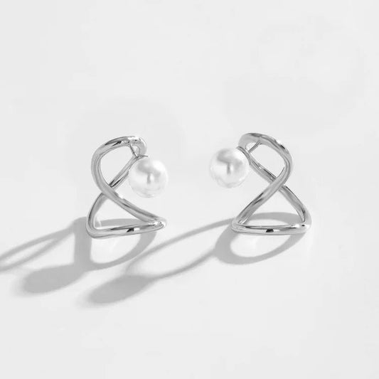 Silver Pearl Infinity Loop Earrings-Maryam Jewelry