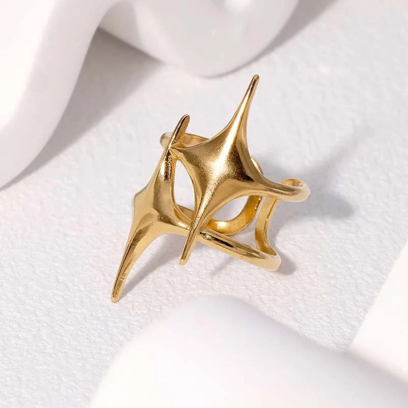 Gold Star-Crossed Design Adjustable Ring-Maryam Jewelry