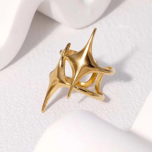 Gold Star-Crossed Design Adjustable Ring-Maryam Jewelry