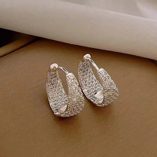 Silver Crystal Studded Hoop Earrings-Maryam Jewelry