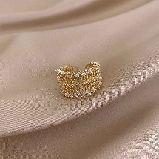 Vintage Gold Mesh Design Crystal Adjustable Ring-Maryam Jewelry