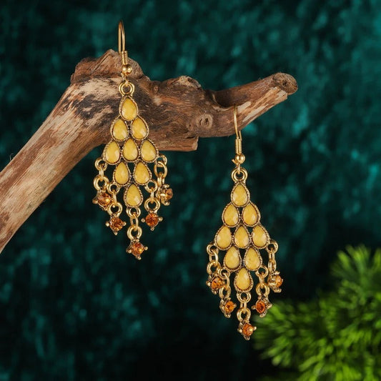 Vintage Gold & Yellow Tassel Earrings-Maryam Jewelry