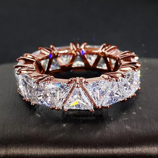 Vintage Rose Gold Triangular Stone Eternity Ring-Maryam Jewelry