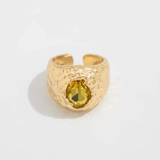 Gold Eye-Catching Yellow Stone Adjustable Ring-Maryam Jewelry