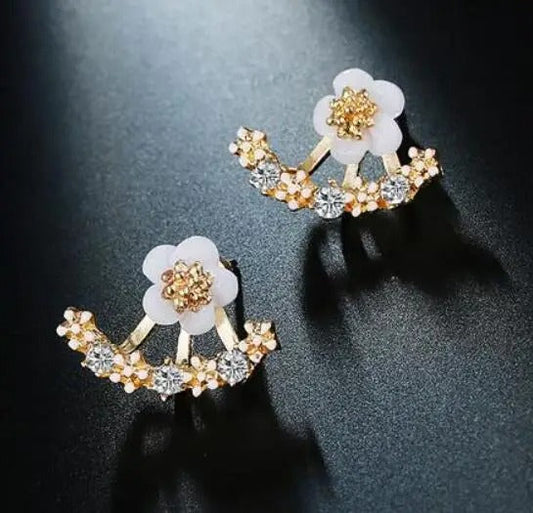 Vintage Gold Floral Crystal Drop Earrings-Maryam Jewelry