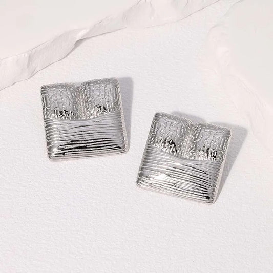 Vintage Silver Textured Square Earrings-Maryam Jewelry
