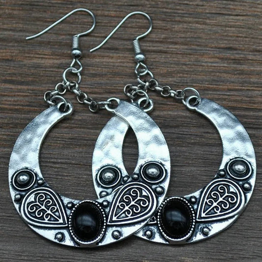 Carved Vintage Tibetan Silver Earrings-Maryam Jewelry