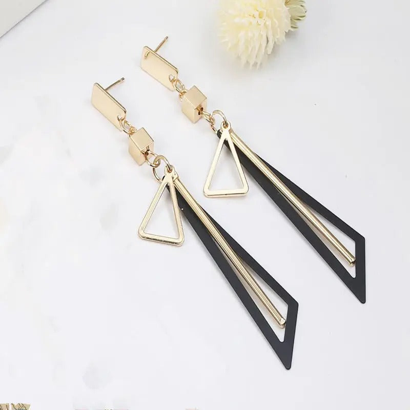 Vintage Black Triangle Bar Drop Earrings-Maryam Jewelry