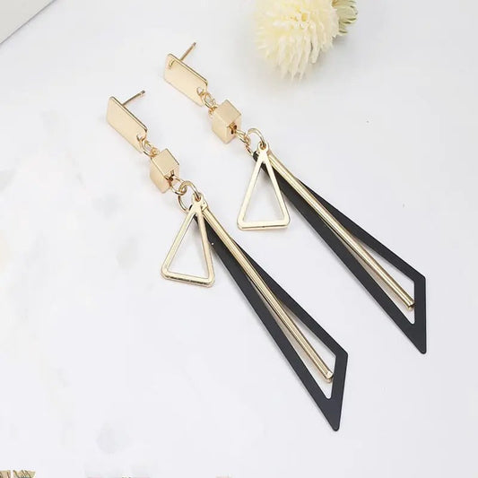 Vintage Black Triangle Bar Drop Earrings-Maryam Jewelry