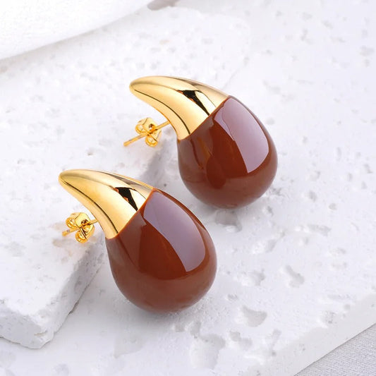 Vintage Brown Gold Pointed Drop Earrings-Maryam Jewelry