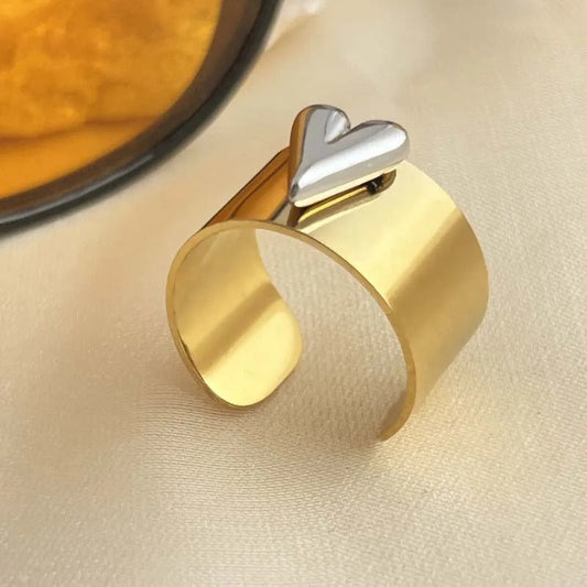 Vintage Gold & Silver Heart Cuff Open Ring-Maryam Jewelry