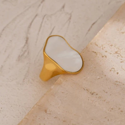 Vintage White Shell Gold Ring-Maryam Jewelry