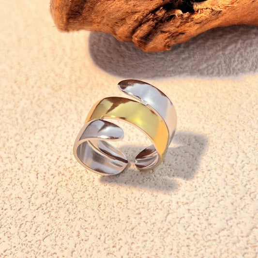 Gold & Silver Spiral Adjustable Ring-Maryam Jewelry
