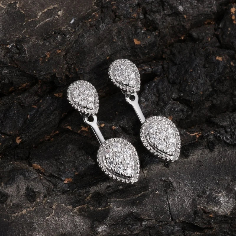 Silver Double Teardrop Crystal Earrings-Maryam Jewelry
