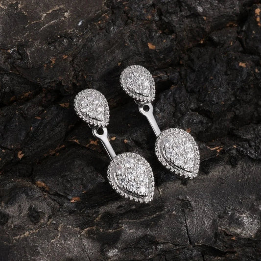 Silver Double Teardrop Crystal Earrings-Maryam Jewelry