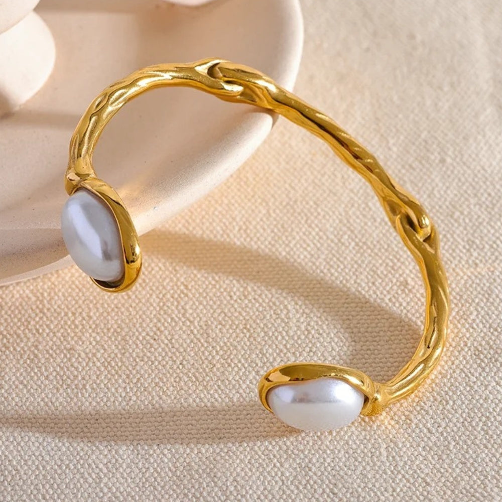 Vintage White Pearl Bangle Bracelet-Maryam Jewelry