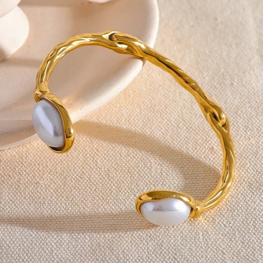 Vintage White Pearl Bangle Bracelet-Maryam Jewelry