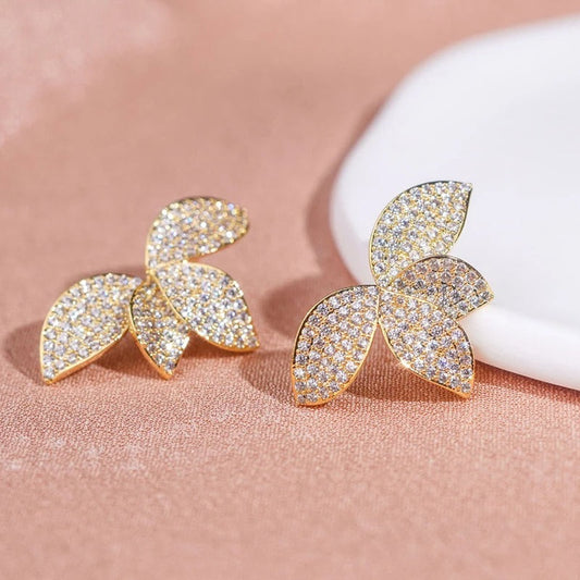 Gold Vintage Leaf Stud Earrings-Maryam Jewelry