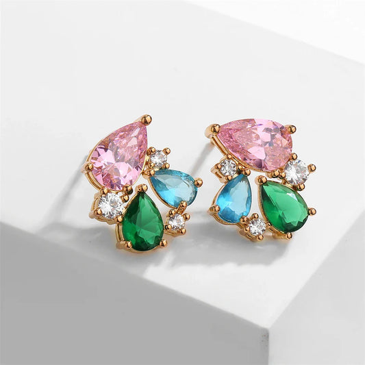 Vintage Gold Multicolor Cluster Earrings-Maryam Jewelry