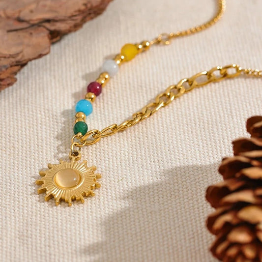 Vintage Multicolor Bead Sun Necklace-Maryam Jewelry
