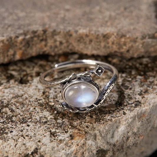 Vintage Moonstone Vine Silver Adjustable Ring-Maryam Jewelry