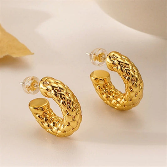 Gold Braided Timeless Look Hoop Earrings-Maryam Jewelry