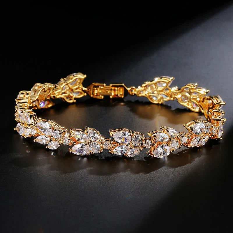 Vintage Gold Leaf Crystal Bracelet-Maryam Jewelry